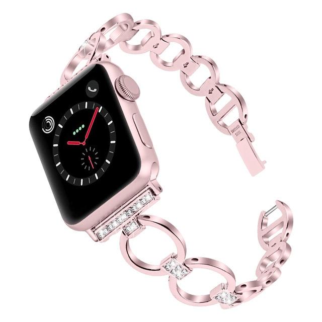Watchbands Rose pink / 38mm Stainless Steel strap for Apple Watch Band Series 5 40mm 44mm woman band Diamond wirstband 38 42mm Bracelet for iwatch 5/4/3/2/1|Watchbands|