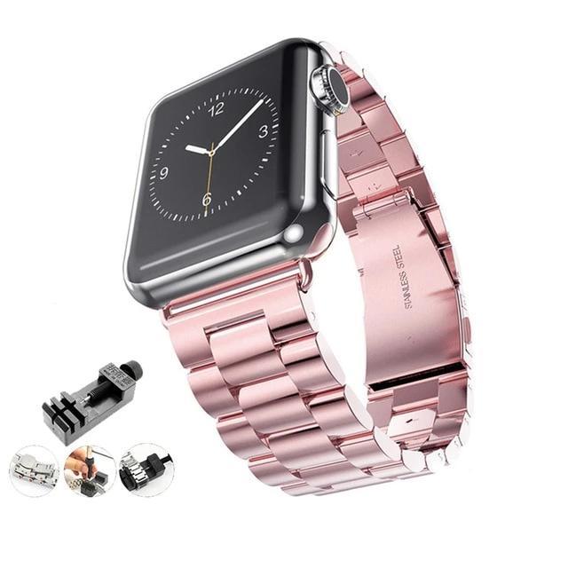 Watchbands Rose Pink w/ Tool / 38mm or 40mm Stainless Steel Strap for Apple Watch Series 6 5 4 Band 38mm 42mm Bracelet Sport Band for iWatch 40mm 44mm strap