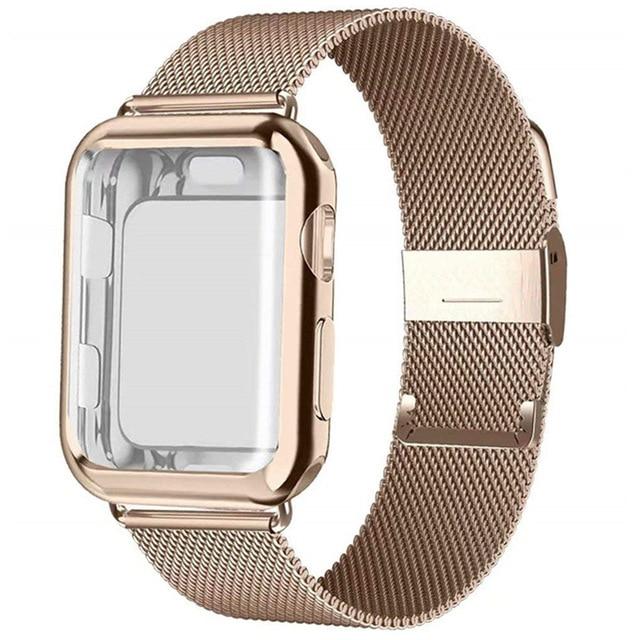 Watchbands rose gold / 38mm series 321 Case+Strap for Apple Watch Band 40mm 44mm Accessories stainless steel bracelet Milanese loop iWatch series 3 4 5 6 se 42 mm 38mm|Watchbands|