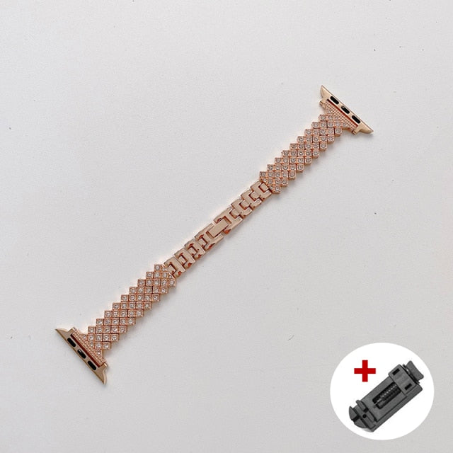 Woman Metal Premium Steel for Apple Watch band+case Series 6 5 4 Luxury Diamond Bracelet iWatch 38mm 40mm 41mm 42mm 44mm 45mm Wristband