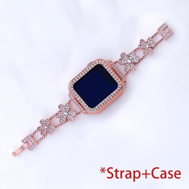 Watchbands rose gold / For 38MM and 40MM Diamond Stainless Steel Strap +Case for Apple Watch Band 42mm 38mm Women Wristband Bracelet for IWatch 40mm 44mm Series 6 SE 5 4|Watchbands|