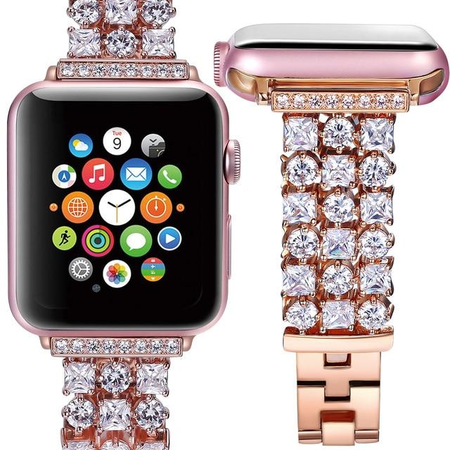Watchbands rose gold / 38mm Women Diamond Strap for Apple Watch Band 4 5 44mm 40mm Luxury Bling Replacement Bracelet for iWatch Band 38mm 42mm Series 3 2 1|Watchbands