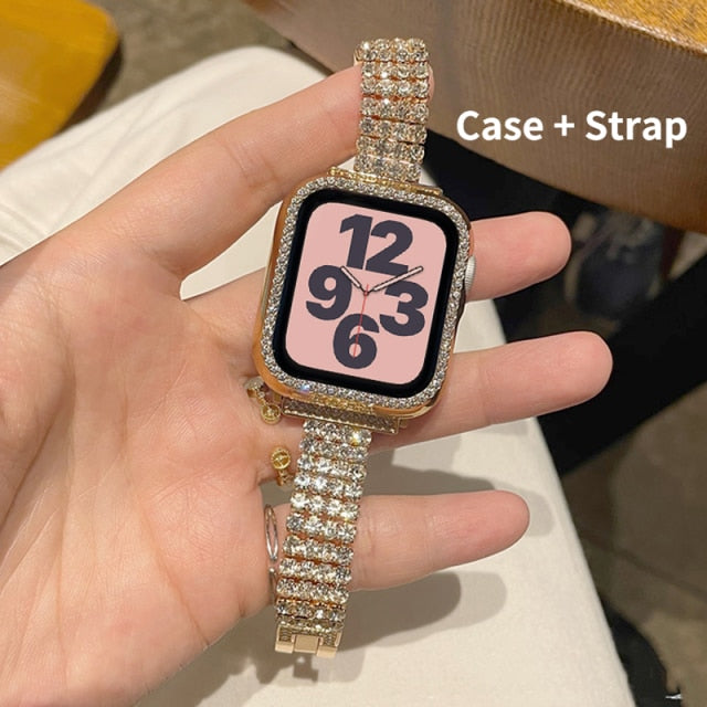 Diamond Strap+Case For Apple Watch Band Series 7 6 5 4 Luxury Bracelet Stainless Steel Strap For iWatch 45mm 41mm 44mm 40mm|Watchbands|