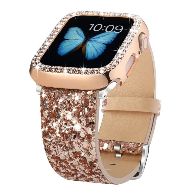 Strap For Apple Watch band 38mm Leather Bling band with case for iwatch Series 6 se 5 4 3 2 Bracelet Shiny Glitter correa|Watchbands|