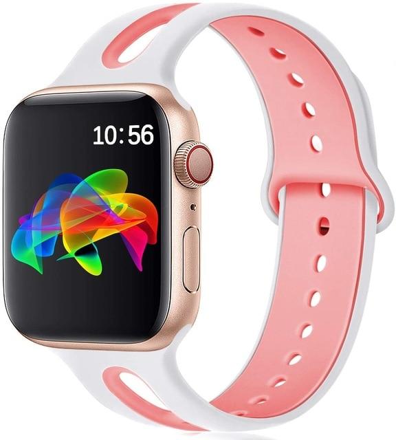 Watchbands White pink / 38-40mm S Silicone strap For Apple Watch band 44mm 40mm iWatch band 38mm 42mm Breathable watchband bracelet apple watch series 5 4 3 se 6|Watchbands|