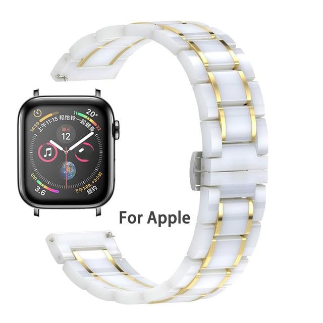 Watchbands White Gold / 38mm or 40mm Luxury Ceramic and Steel Strap For Apple Watch Band Series 6 5 4 Bracelet iWatch 38mm 40mm 42mm 44mm Butterfly Clasp Wristband Watchbands