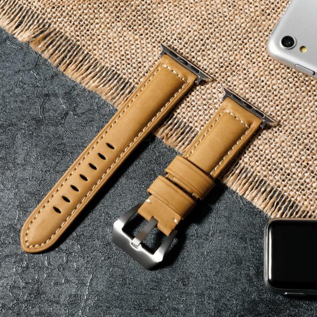 Watchbands Light Brown-Silver / 38mm or 40mm Genuine Leather strap For Apple Watch Band 44 mm 40mm iWatch band 38 mm 42mm Retro watchband pulseira Apple watch series 5 4 3 2|Watchbands|