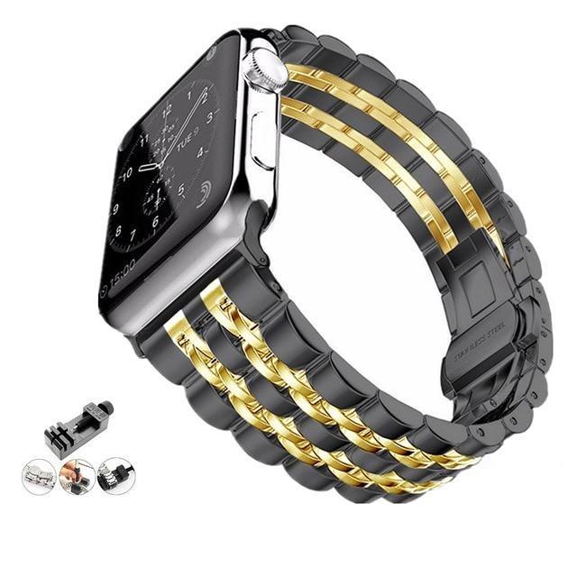 Watchbands Black-Gold w/ Tool / 38mm or 40mm Copy of High Quality Metal steel Apple Watch band Strap, 38mm 40mm 42mm 44mm