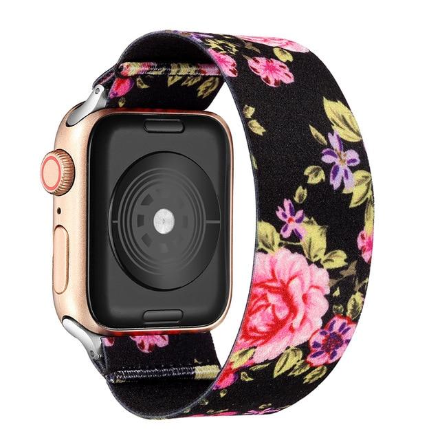 Watchbands Flower-Black-Pink / 38mm 40mm S-M Elastic Nylon Solo Loop Strap for Apple Watch Band 6 38mm 40mm 42 mm 44 mm for Iwatch Series 6 5 4 3 2 Watch Replacement Strap|Watchbands|