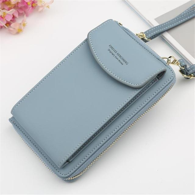 Top-Handle Bags light blue New Women Purses Solid Color Leather Shoulder Strap Bag Mobile Phone Big Card Holders Wallet Handbag Pockets for Girls|Top-Handle Bags|