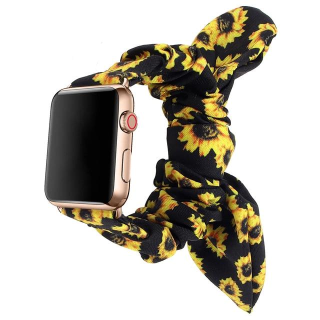 Watchbands sun flower [76119733] / 38mm /40mm Black red print Victorian Rose ribbon knot band, apple watch band elastic scrunchies straps 38 40 42 44 mm series 5 4 3
