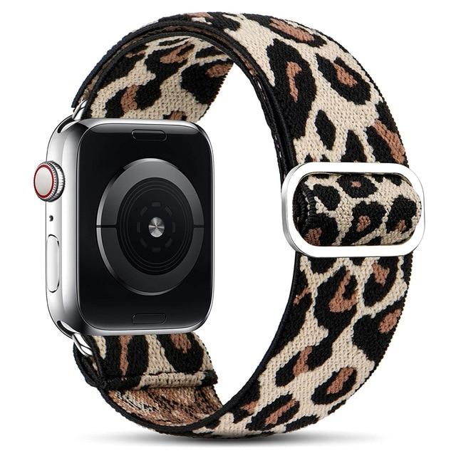 Watchbands Beige Cheetah / 38mm or 40mm Scrunchie Strap for Apple watch band 40mm 38mm 44mm 42mm Bohemia Elastic belt solo loop bracelet iWatch series 3 4 5 se 6 band|Watchbands