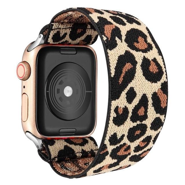 Watchbands Beige Cheetah / 38mm or 40mm Scrunchie Strap for Apple watch band 40mm 38mm 44mm 42mm Bohemia Elastic belt solo loop bracelet iWatch series 3 4 5 se 6 band|Watchbands|