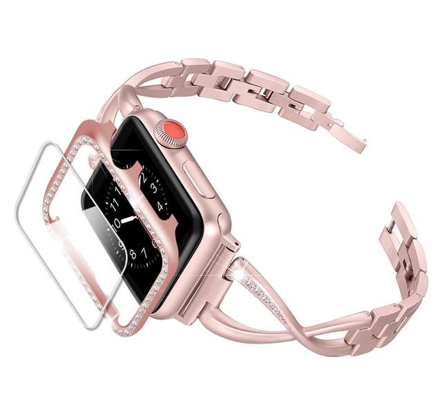 Watchbands pink gold / 40mm series 5 4 Diamond strap for apple watch band 5 4 44mm 40mm iwatch band watchband+Diamond case cover and Screen Protector|Watchbands|