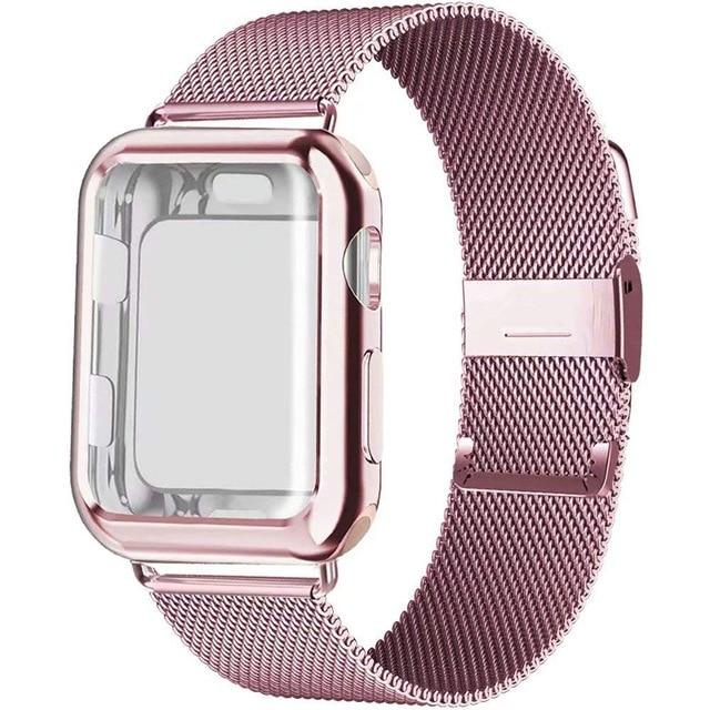 Watchbands pink gold / 38mm series 321 Case+Strap for Apple Watch Band 40mm 44mm Accessories stainless steel bracelet Milanese loop iWatch series 3 4 5 6 se 42 mm 38mm|Watchbands|