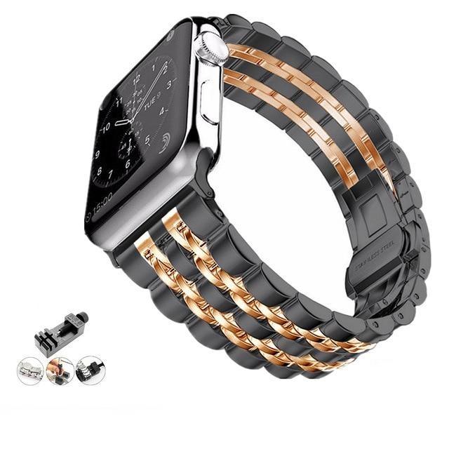 Watchbands Black-RG w/ Tool / 38mm or 40mm Copy of High Quality Metal steel Apple Watch band Strap, 38mm 40mm 42mm 44mm