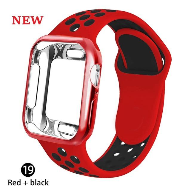 Watchbands red black / 38MM S M Case+strap for apple watch 5 band 44mm 40mm 42mm 38mm sports silicone bracelet wristband for iwatch series 5 4 3 2 1 Accessories|Watchbands|