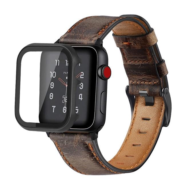 Watchbands DeepCoffee brown / 38mm case+Retro Cow Leather strap for Apple watch band 44 mm 40mm iWatch band 42mm 38mm watchband bracelet Apple watch 5 4 3 44mm|Watchbands|
