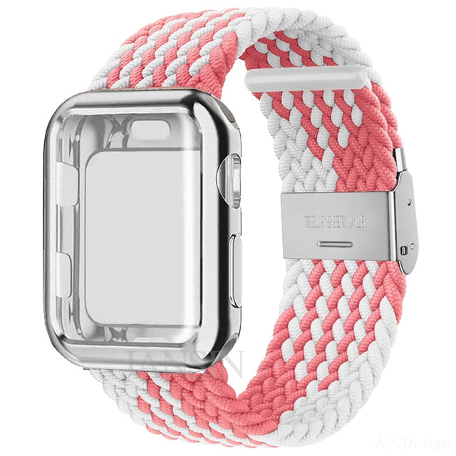Nylon Braided Solo Loop Strap + Case For Apple Watch Band Series 7 6 5