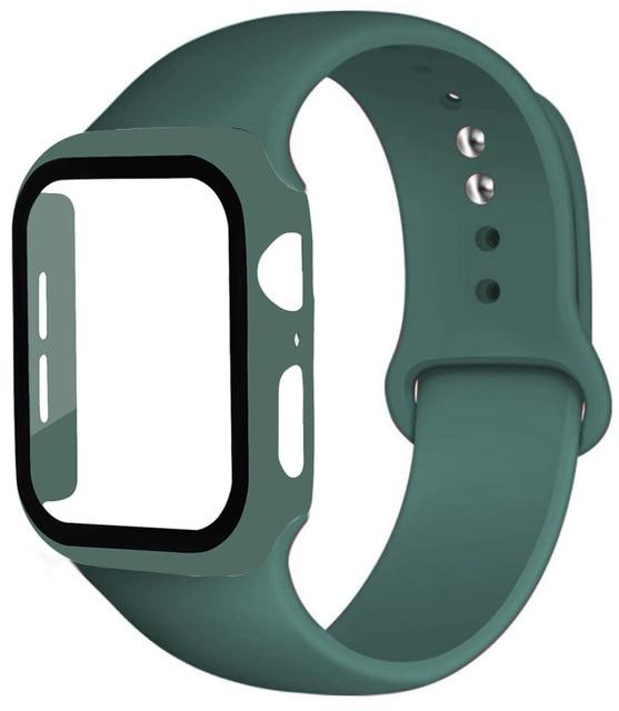 Watchbands Pine green / 38mm  S--M Strap+Glass+Case for Apple Watch Band 44mm 40mm iWatch band 42mm 38mm silicone bumper+bracelet for apple watch 6 band 5 4 3 2 SE|Watchbands|