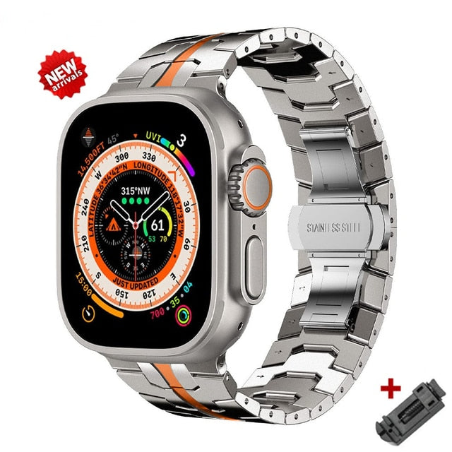 50％ Off | Ultra Titanium Color Strap For Apple Watch 49mm 45mm 44mm 42 Luxury Metal Band For iWatch 8 7 6 5 4 se Stainless Steel Bracelet