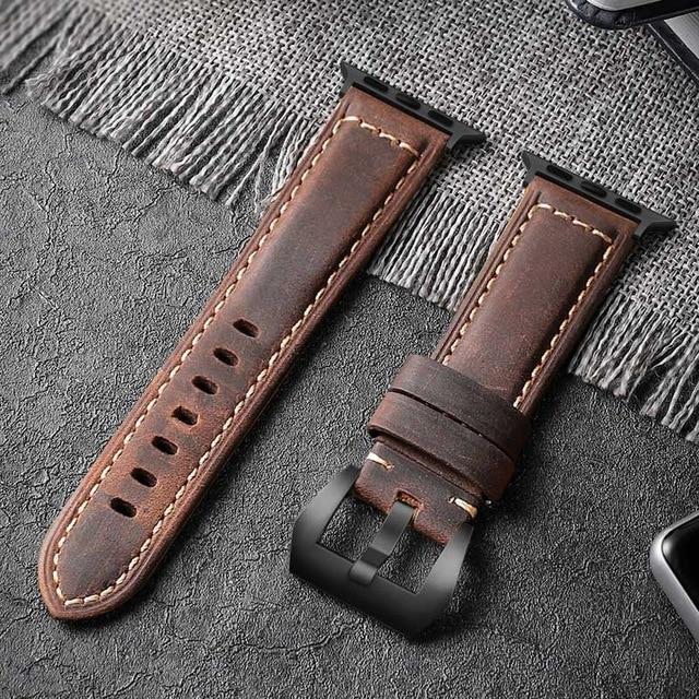 Watchbands black Brown-black / 38mm or 40mm Genuine Leather strap For Apple Watch Band 44 mm 40mm iWatch band 38 mm 42mm Retro watchband pulseira Apple watch series 5 4 3 2|Watchbands|