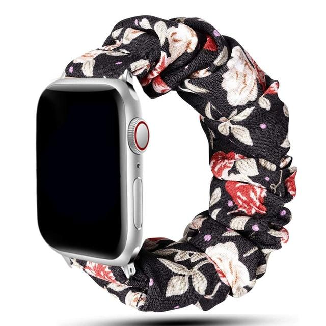Home Black red flower / 38mm or 40mm / S   (119mm-160mm) Scrunchie Strap For Apple watch band 40mm 44mm 42mm 38mm 42 mm Elastic Nylon bracelet Solo Loop iWatch series 6 5 4 3 se band| |