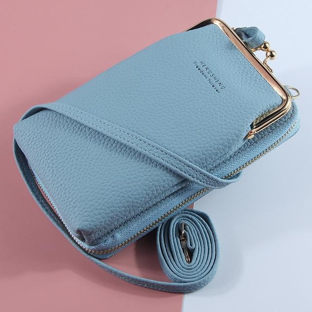 Top-Handle Bags light blue style 4 New Women Purses Solid Color Leather Shoulder Strap Bag Mobile Phone Big Card Holders Wallet Handbag Pockets for Girls|Top-Handle Bags|