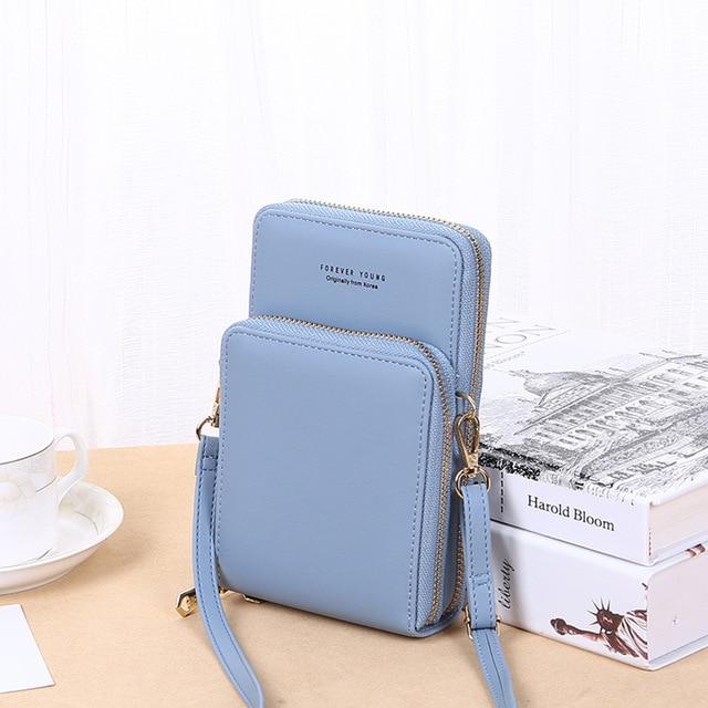 Top-Handle Bags light blue style 3 New Women Purses Solid Color Leather Shoulder Strap Bag Mobile Phone Big Card Holders Wallet Handbag Pockets for Girls|Top-Handle Bags|