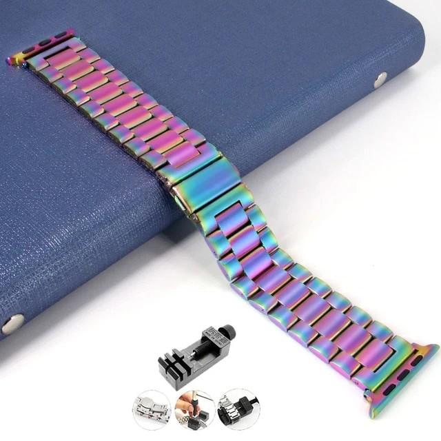 Watchbands Colorful Band w/ Tool / 38mm or 40mm Stainless Steel Strap for Apple Watch Series 6 5 4 Band 38mm 42mm Bracelet Sport Band for iWatch 40mm 44mm strap