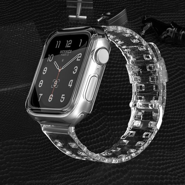 Watchbands Transparent / 38mm Cover Case + Band Transparent silicone Sport Watch Band straps for Apple Watch series 6 5 4 3 bracelet for Iwatch 44mm 40mm 42mm|Watchbands|