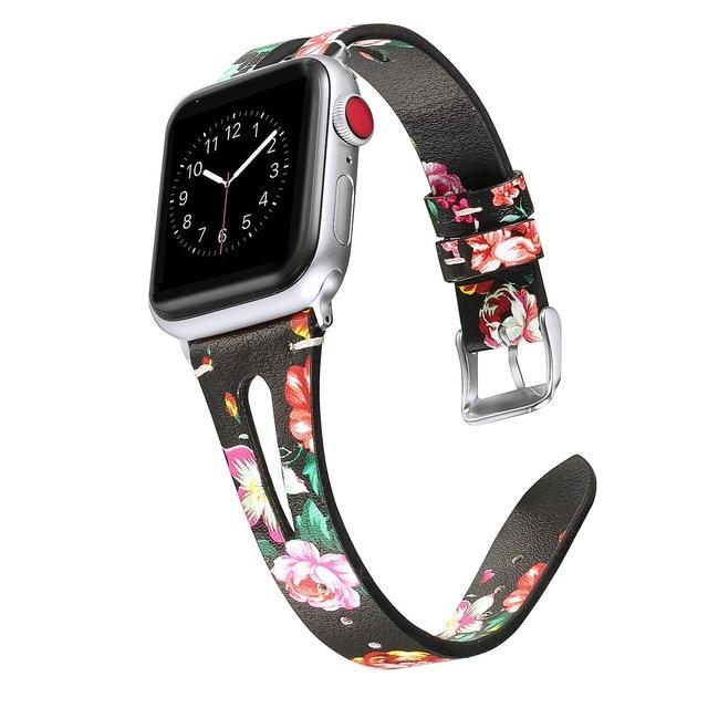 Watchbands red-flower / 38mm Leather Bracelet For Apple Watch Band 42/38mm 44/40mm Series 6 SE 5 4 3 For Apple Watch Strap iWatch Watchband women/Men|Watchbands|