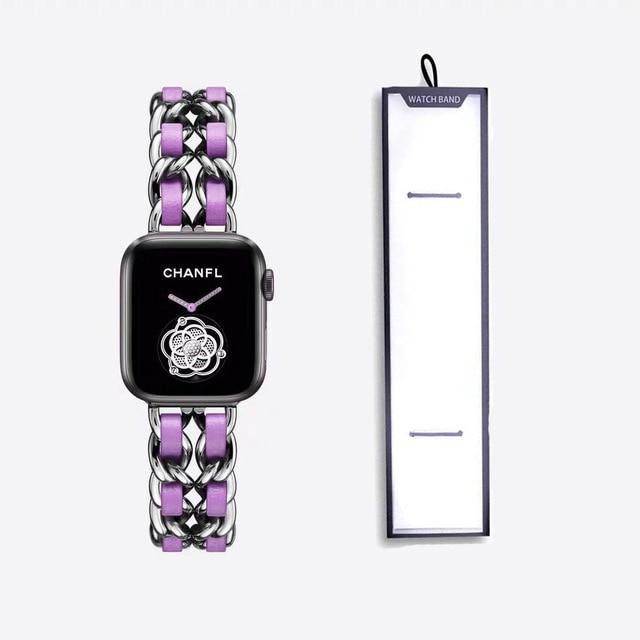Watchbands silver purple / 38mm or 40mm Stainless Steel luxury Strap For Apple Watch 6 5 4 3 Band 38mm 42mm Bracelet for iWatch series 5 4 3/1 40mm 44mm strap with box|Watchbands|
