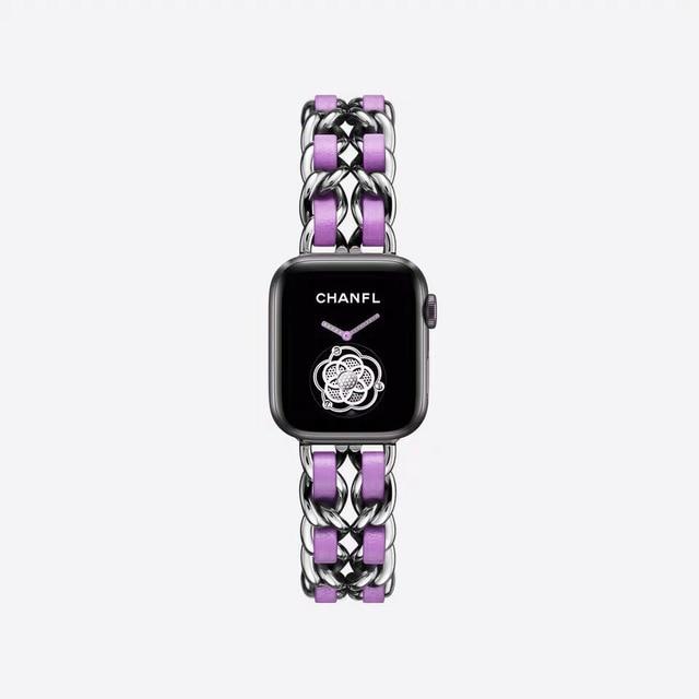 Watchbands Silver Purple / 38mm or 40mm Leather & Steel Bracelet For Apple Watch Band Series 6 5 4 Ladies Luxury Metal Strap iWatch 38mm 40mm 42mm 44mm Wristband |Watchbands|