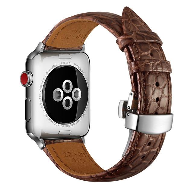 Watchbands Brown-silver / 44mm (EBAY LISTING) Authentic Alligator Leather Band 38mm 40mm 42mm 44mm for Apple Watch Series 5 4 3 2 1 - USA Fast Shipping
