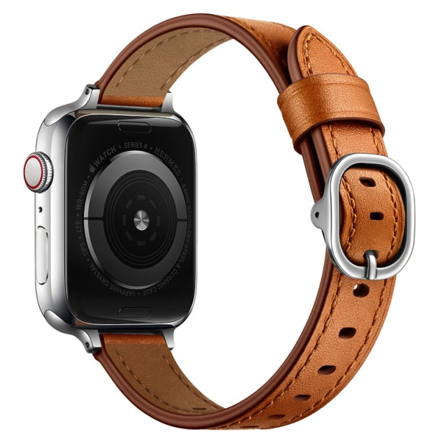 For Apple Watch Band 44mm 40mm 45mm 41mm 42mm 38mm 14mm Slim Leather Strap Watchband Iwatch series 7 6 se 5 4 3 2 Bracelet belt|Watchbands|