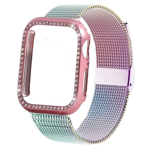 Watchbands colorful / For apple watch 38mm Bling Case+strap for Apple Watch band 44 mm 40mm iWatch band 42mm 38mm stainless steel bracelet Milanese loop Apple watch 4 3 21|Watchbands|