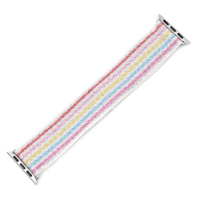 Apple watch band Rainbow w/ silver / 38mm/40mm Beautiful Stretchy Nylon Strap For Apple watch band bracelet iwatch Series 5 4 3 38/40mm or 42/44mm Comfortable Elastic watch band for Apple watch  - USA Fast Shipping