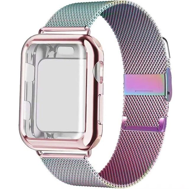 Watchbands colorful / 38mm series 321 Case+Strap for Apple Watch Band 40mm 44mm Accessories stainless steel bracelet Milanese loop iWatch series 3 4 5 6 se 42 mm 38mm|Watchbands|