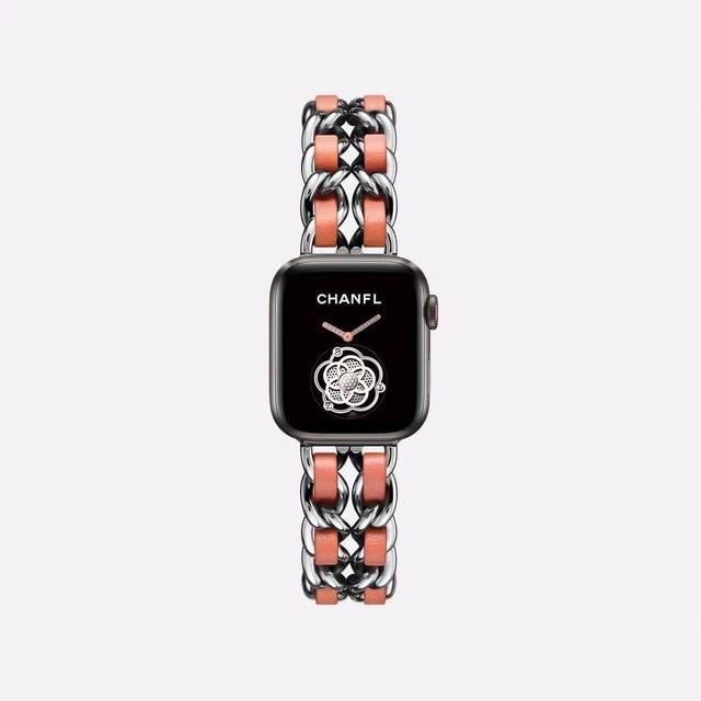 Watchbands Silver Orange / 38mm or 40mm Leather & Steel Bracelet For Apple Watch Band Series 6 5 4 Ladies Luxury Metal Strap iWatch 38mm 40mm 42mm 44mm Wristband |Watchbands|