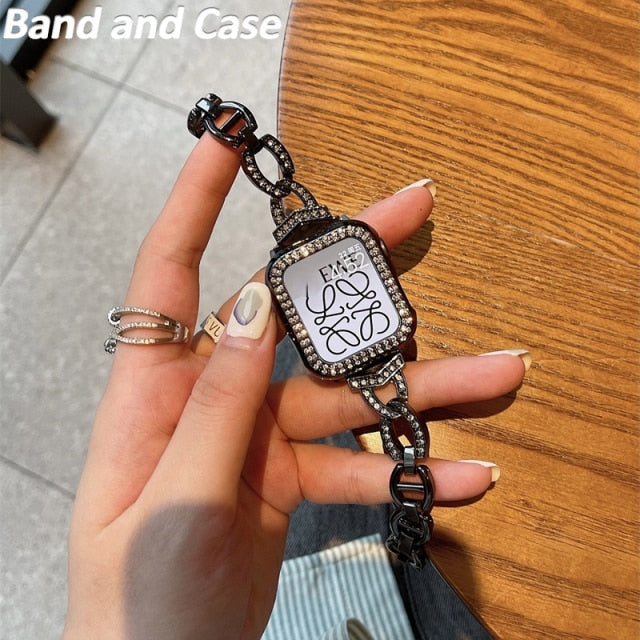 Women's Diamond Metal Strap For Apple Watch Series 8 7 6 5 Luxury Band