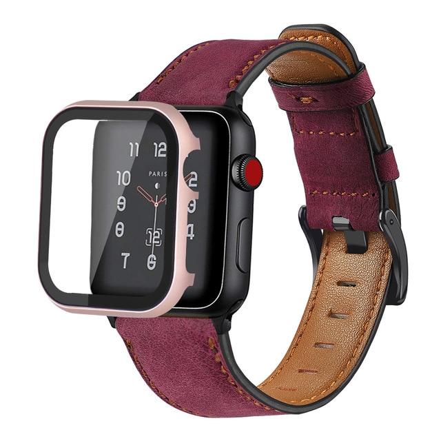 Watchbands rose red / 38mm case+Retro Cow Leather strap for Apple watch band 44 mm 40mm iWatch band 42mm 38mm watchband bracelet Apple watch 5 4 3 44mm|Watchbands|