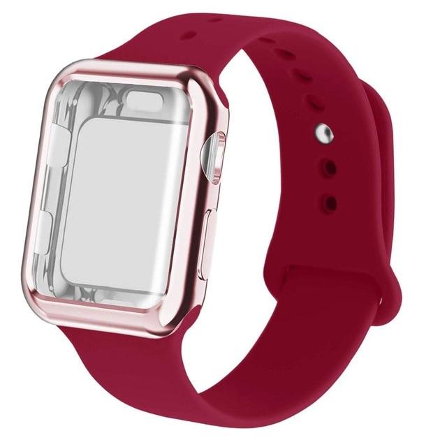 Watchbands rose red / 44mm ML Case+strap for apple watch band 44mm 40mm iwatch bands 42mm 38mm silicone belt correa watchband bracelet for series 6 SE 5 4 3 2|Watchbands|