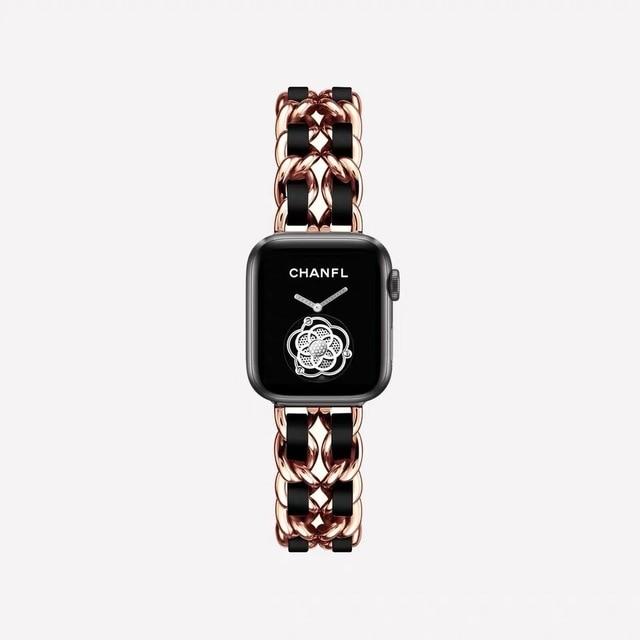 Watchbands Rose Black / 38mm or 40mm Leather & Steel Bracelet For Apple Watch Band Series 6 5 4 Ladies Luxury Metal Strap iWatch 38mm 40mm 42mm 44mm Wristband |Watchbands|