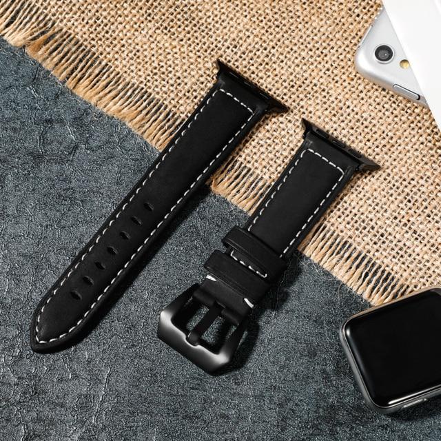 Watchbands black-black / 38mm or 40mm Genuine Leather strap For Apple Watch Band 44 mm 40mm iWatch band 38 mm 42mm Retro watchband pulseira Apple watch series 5 4 3 2|Watchbands|