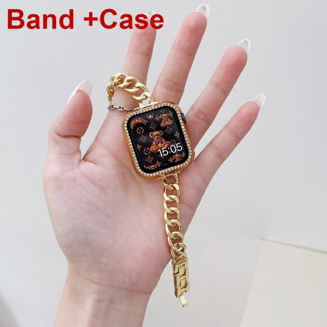 Women Slim Premium Steel Strap For Apple Watch Band Series 7 6 5 4 Diamond Case For iWatch 38mm 40mm 42mm 44mm 45mm Chain Bracelet |Watchband|