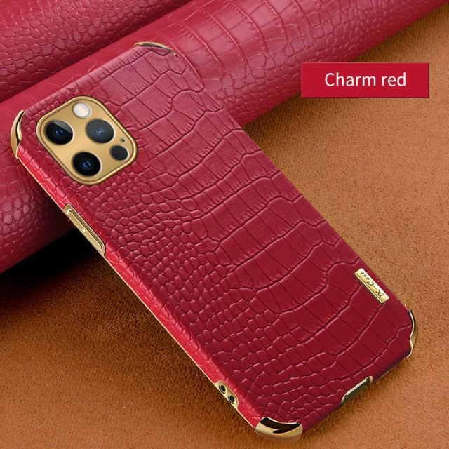 iPhone 12 Pro Max Leather Case Croco Red