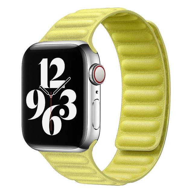 Watchbands Yellow / 38mm or 40mm Apple Watch Series 6 5 4 Watchband, Magnetic Leather Link Loop Strap