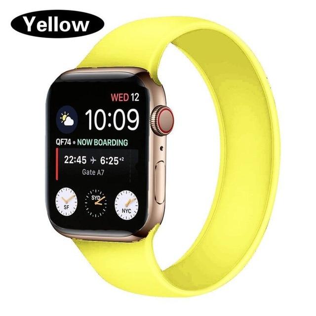 Watchbands yellow / 38 40 mm S 130-150mm Solo Strap for Apple Watch 6 Band 44mm 40mm iWatch serie 4/5/6/SE Elastic Belt Silicone Loop bracelet for Apple watch 38mm 42mm|Watchbands|