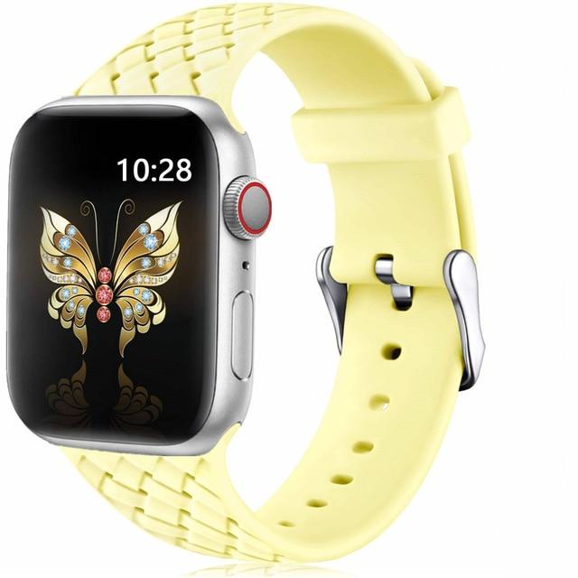Watchbands yellow / 38mm or 40mm SM Silicone Strap for Apple watch 6 band 44mm 40mm series 5 4 3 2 SE Accessories Woven Pattern belt bracelet iWatch band 42mm 38mm|Watchbands|